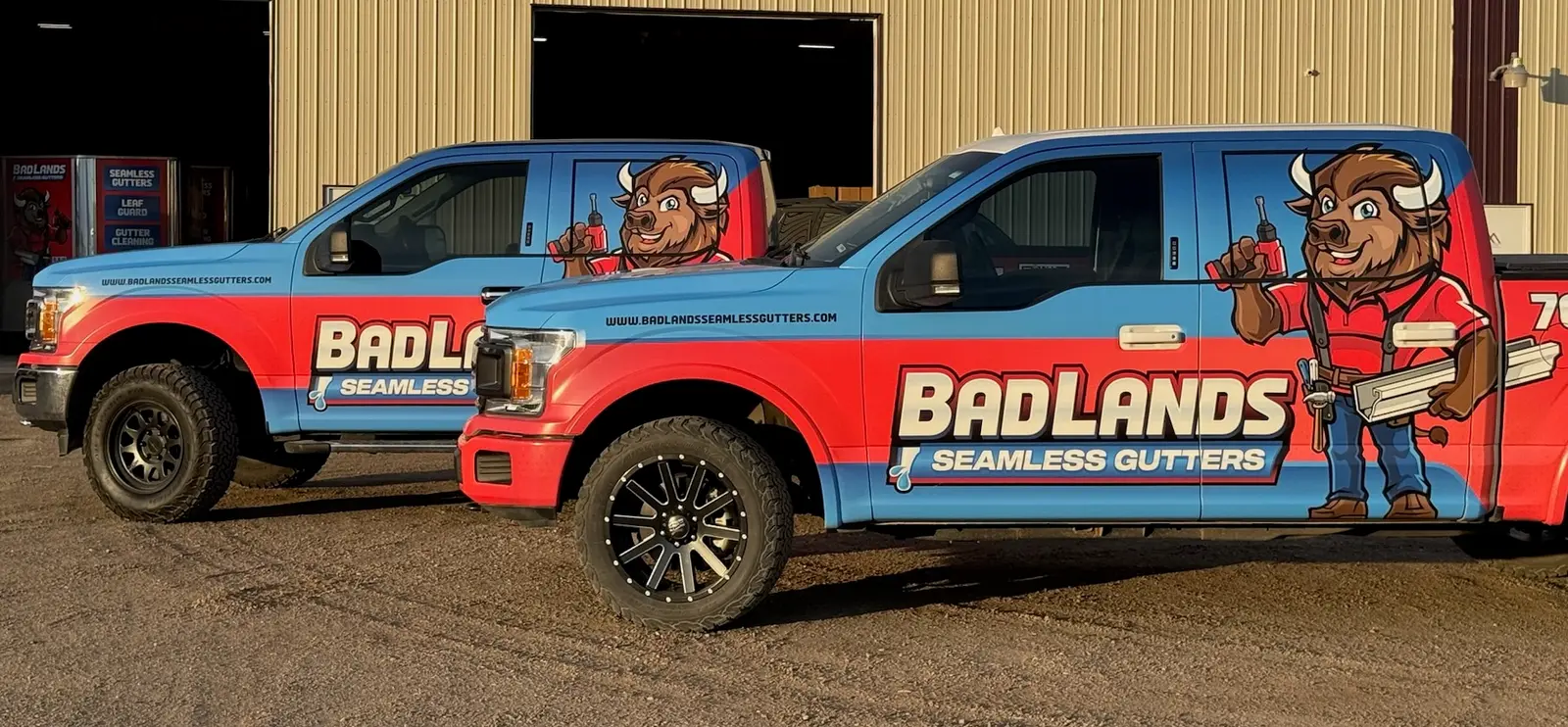 Badlands Seamless Gutters branded trucks ready for service