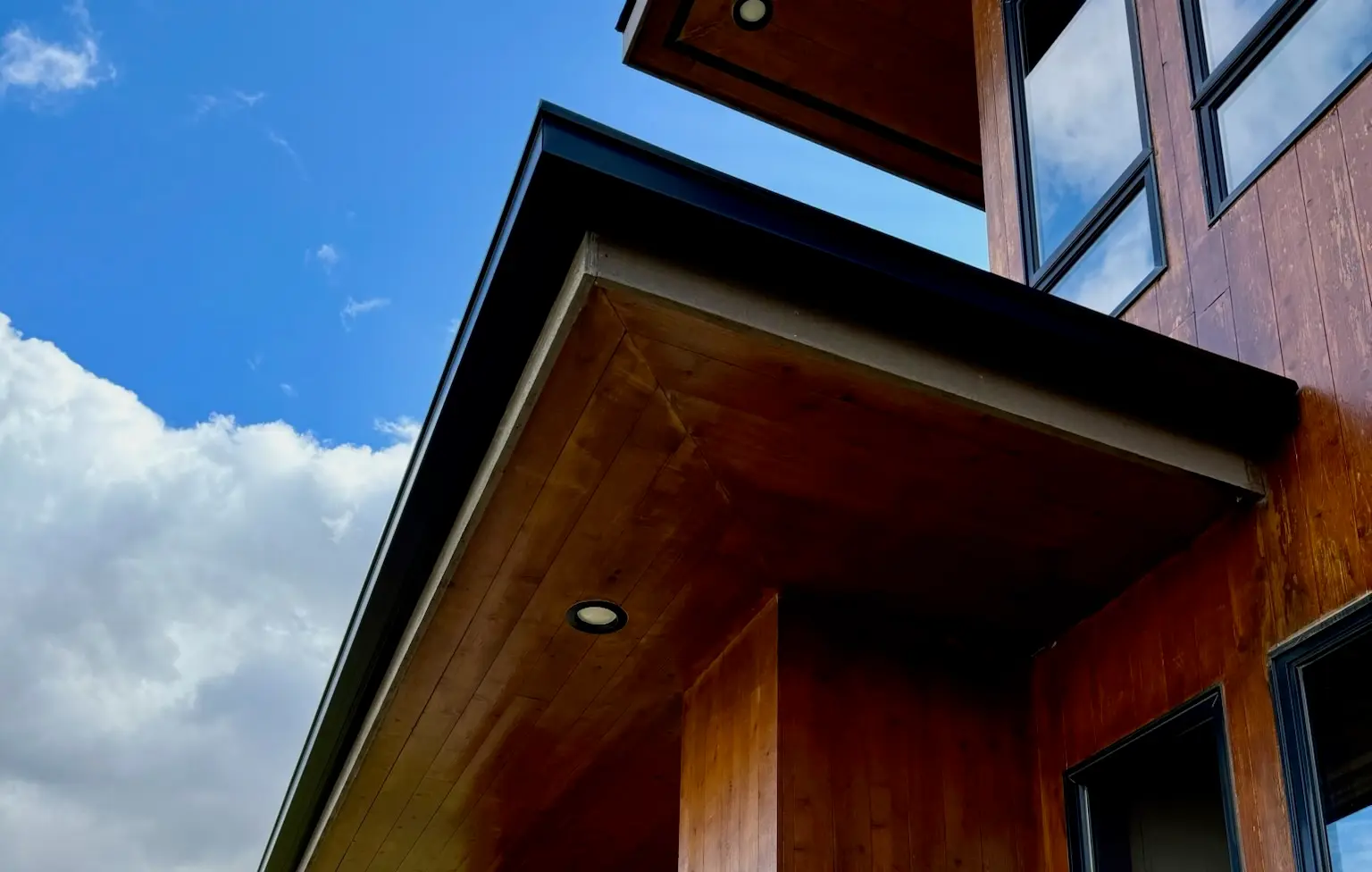 Box-style seamless gutters on a commercial building