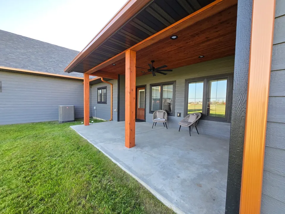 Gutter run installed above a covered patio