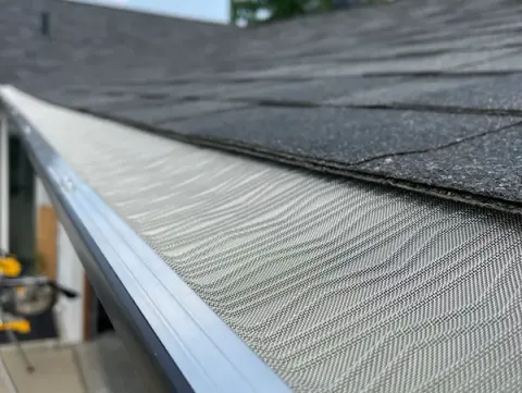 Micro-mesh guard keeping leaves out of the gutter