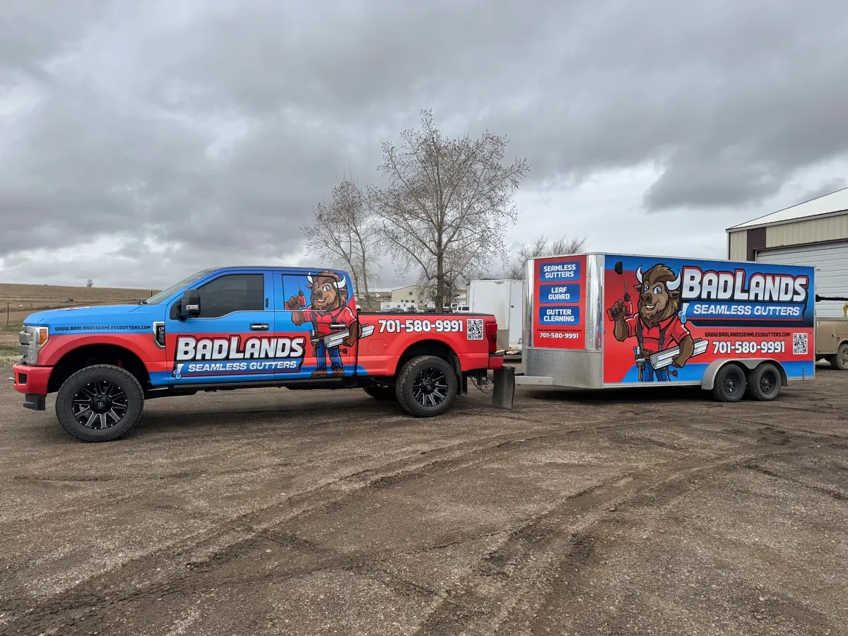 Badlands gutter truck parked at a Dassel area jobsite